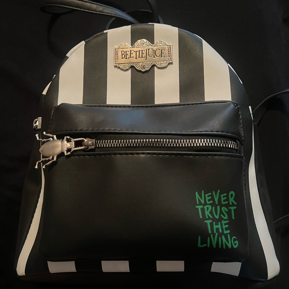Hot Topic Black and White Striped Backpack with Bold Text